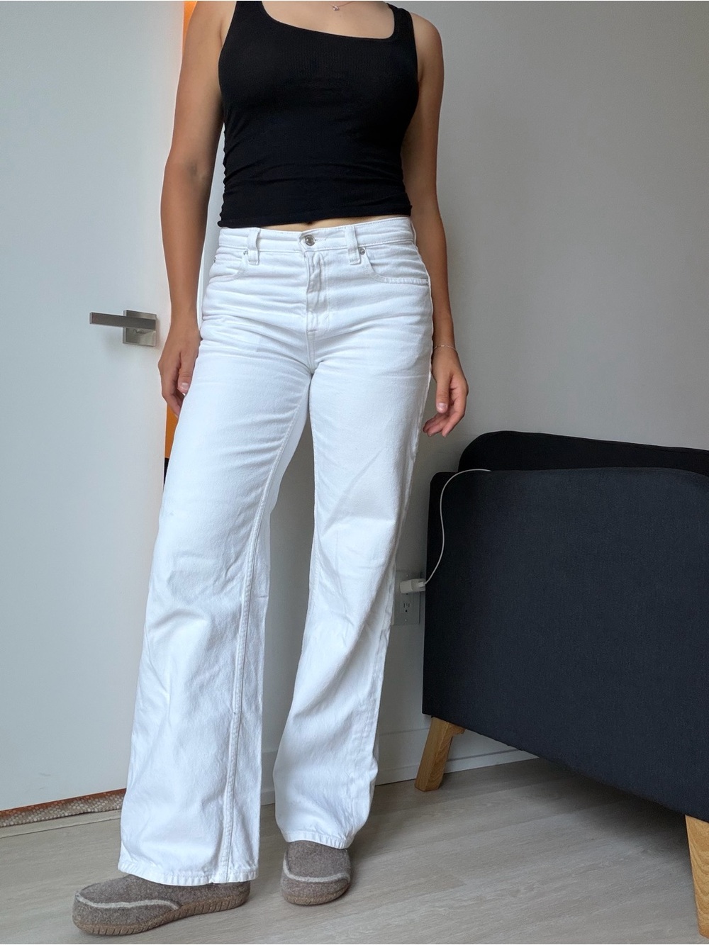 White Mid-Rise Wide-Leg Jeans - Free People